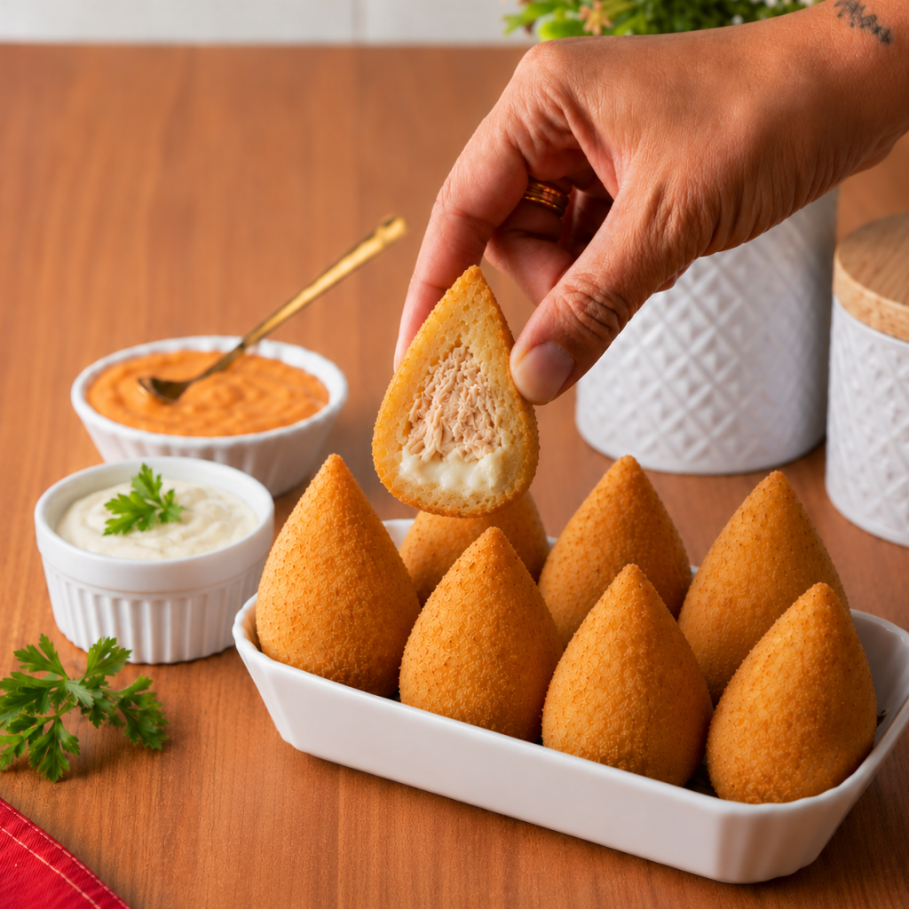 Coxinha aipim de frango e requeijão